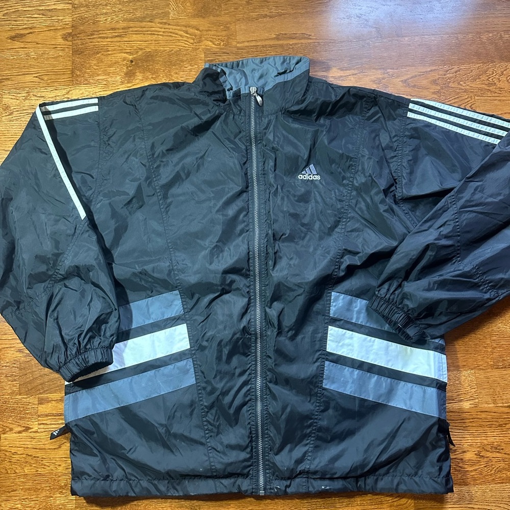 Vintage Adidas Men's Black and Gray windbreaker Jacket